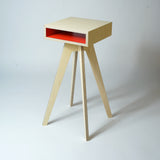 mid century style furniture - plywood side table - tall red