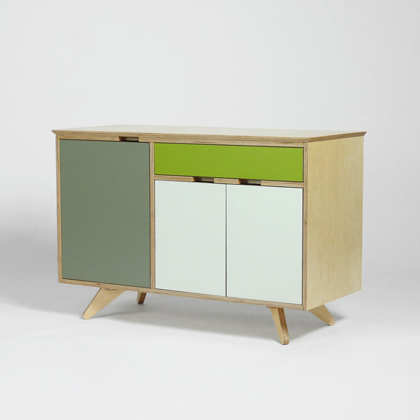 mid century style furniture - plywood sideboard - green