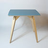 mid century style plywood dining table in blue 