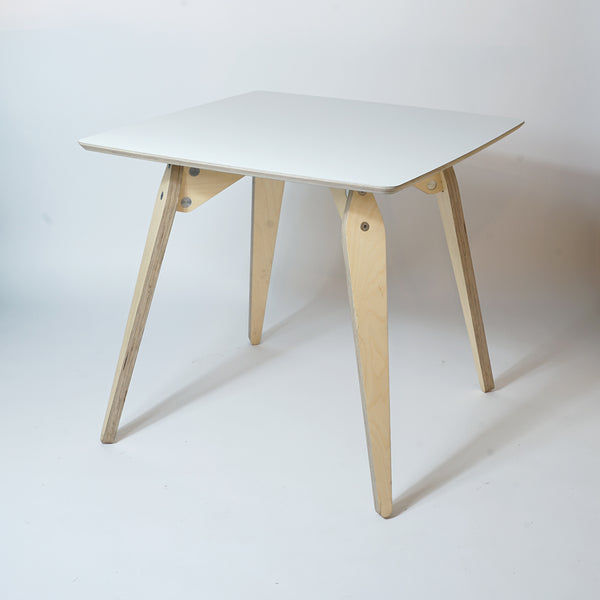 mid century style square plywood dining table with white top